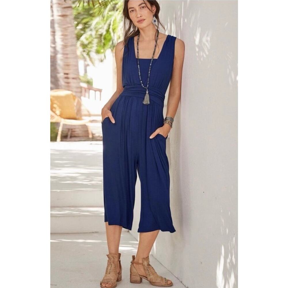 Sundance Jumpsuit Women’s Large Navy Wide Leg Cropped Minimalist Quiet Luxury